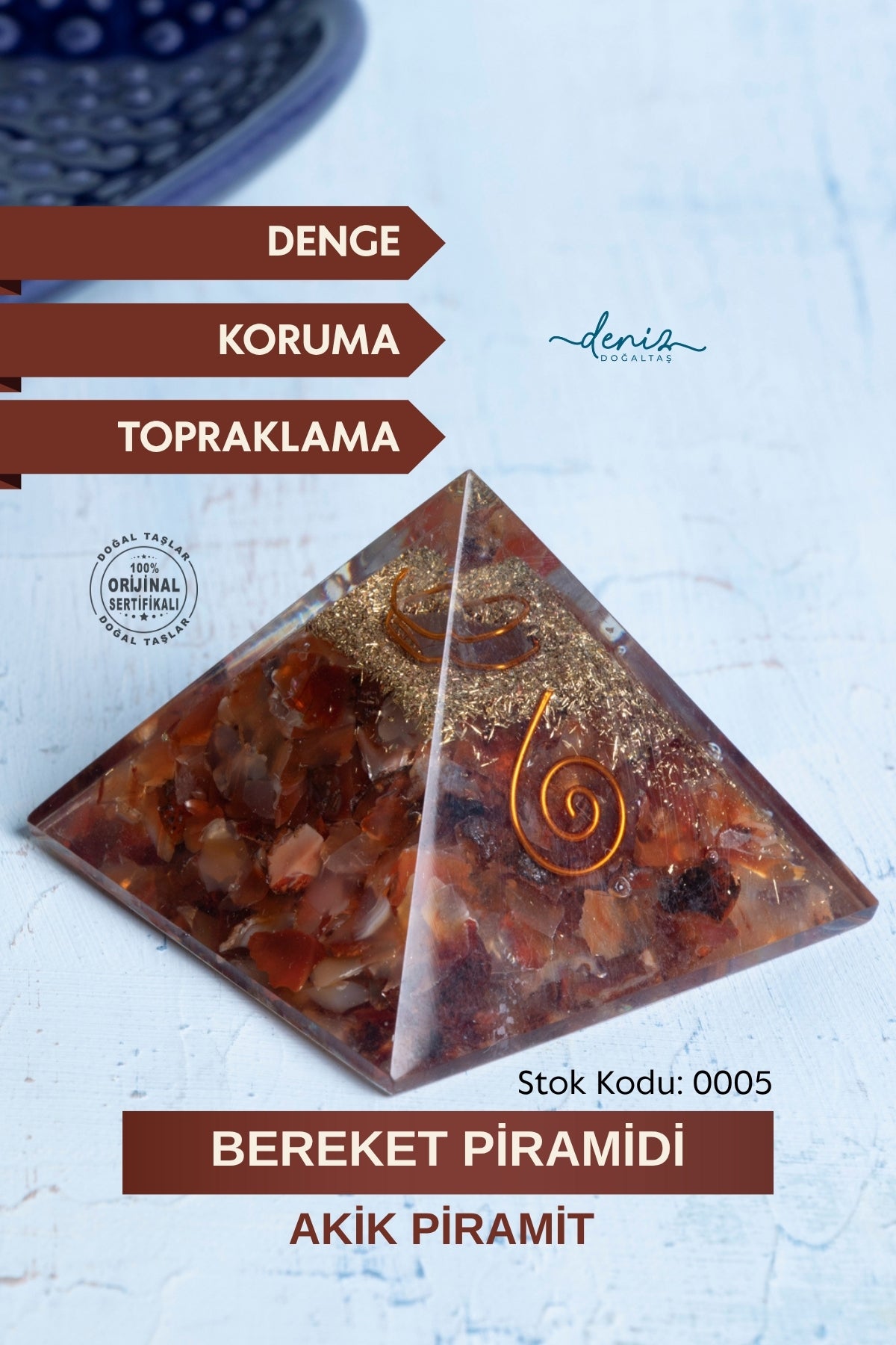 Sertifikalı Akik Doğal Taş Bereket Piramidi S.K: 0005