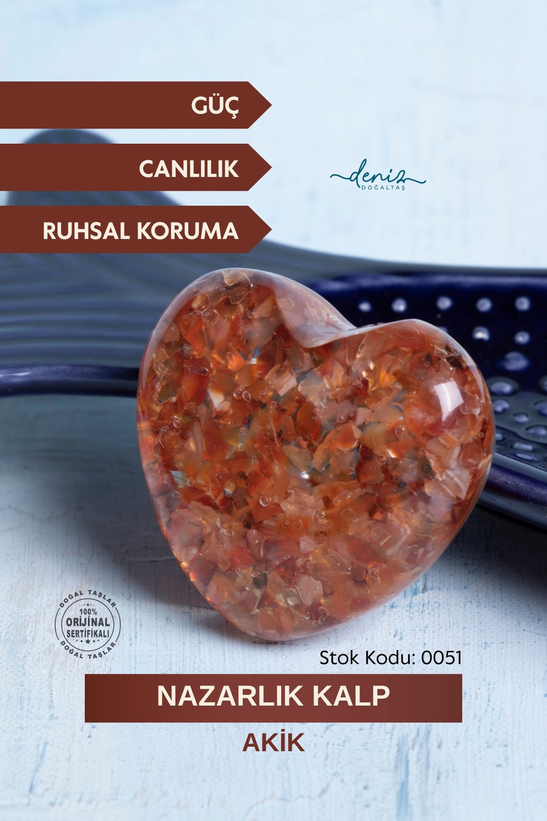Sertifikalı Akik Doğal Taş Nazarlık Kalp S.K: 0051