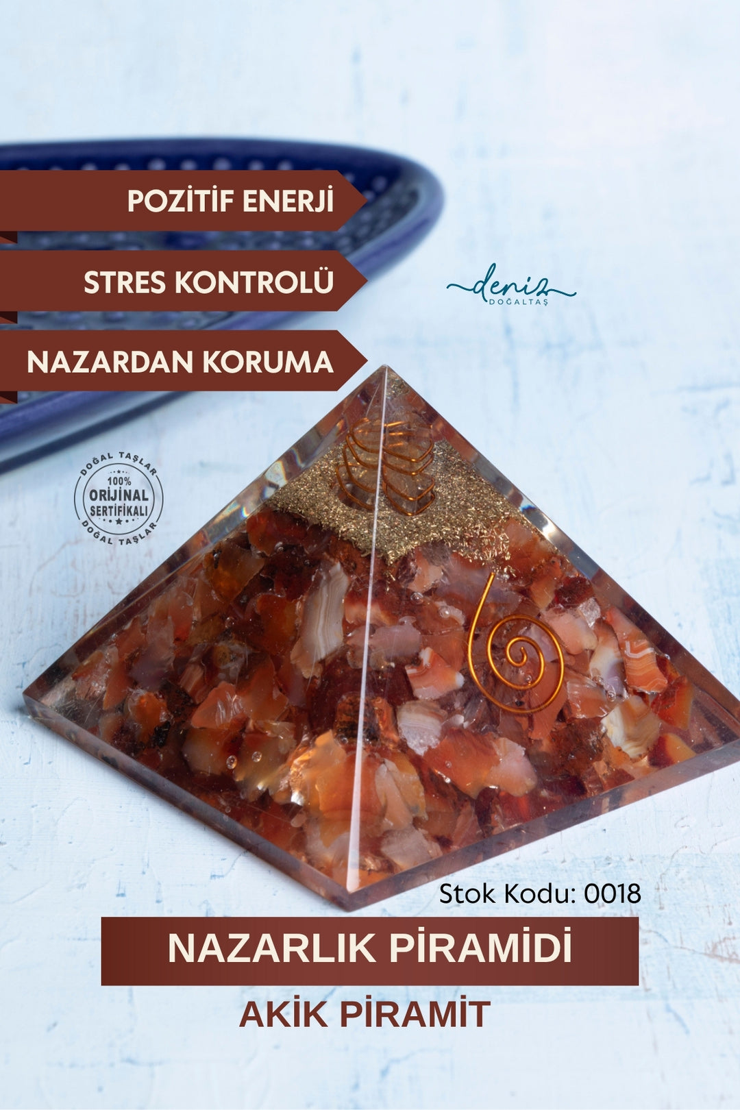Sertifikalı Akik Doğal Taş Nazarlık Piramidi S.K: 0018