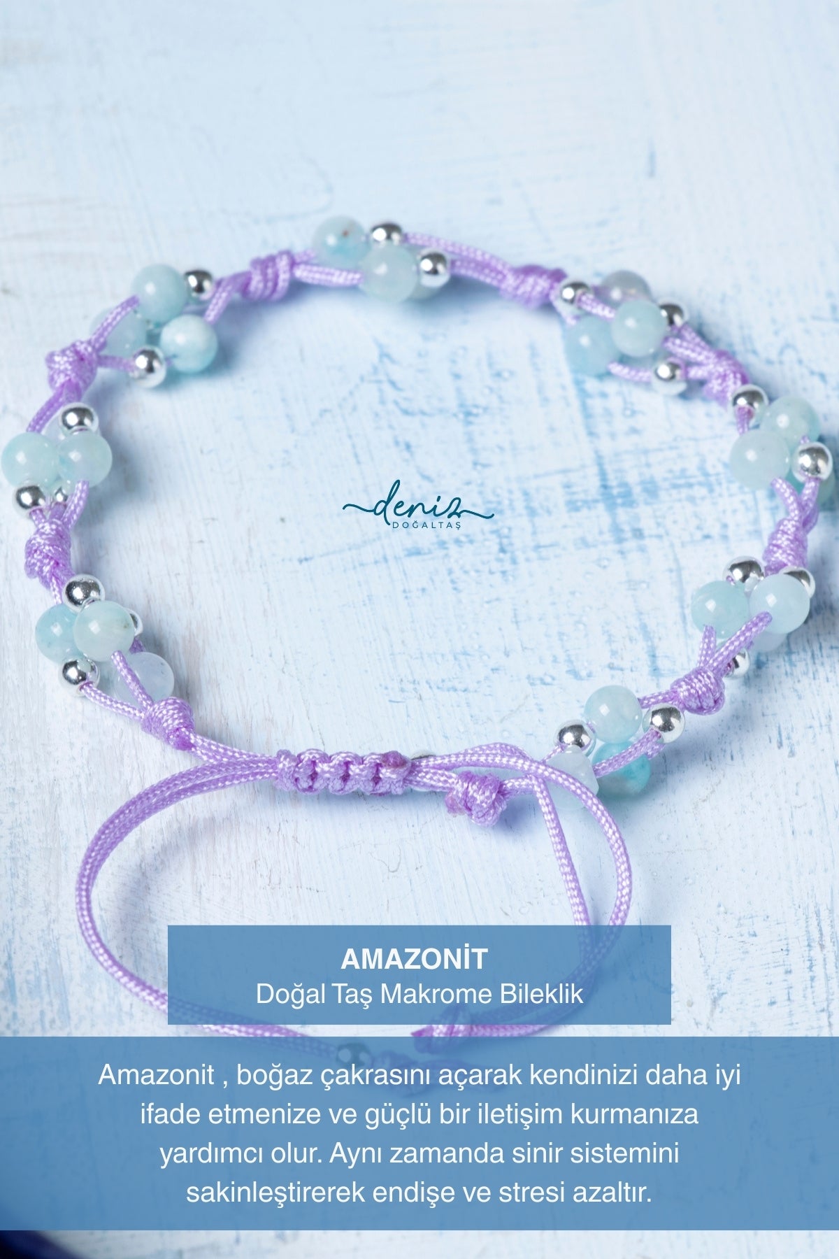 Sertifikalı Amazonit Doğal Taş Makrome Bileklik