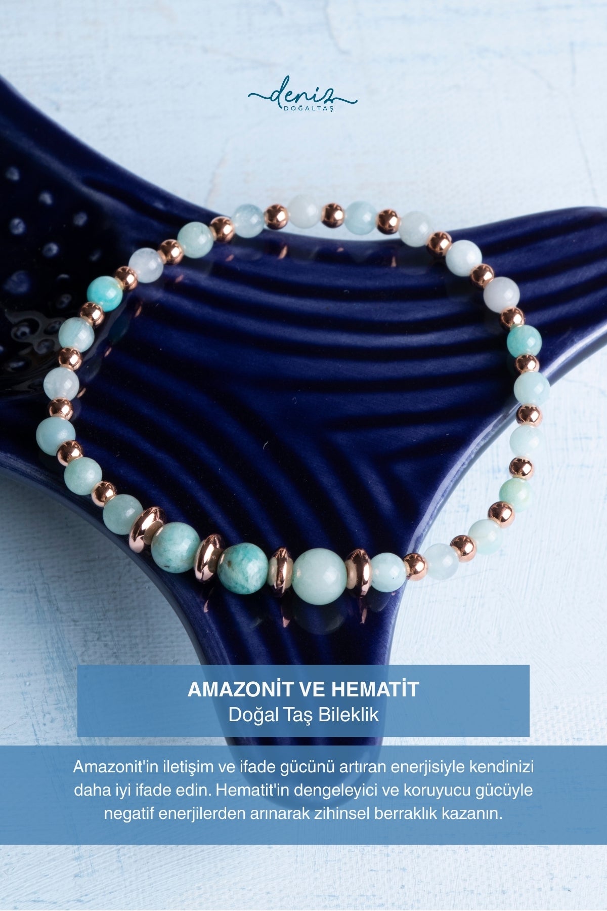 Sertifikalı Amazonit ve Hematit Doğal Taş Bileklik (4-6mm Taşlar)