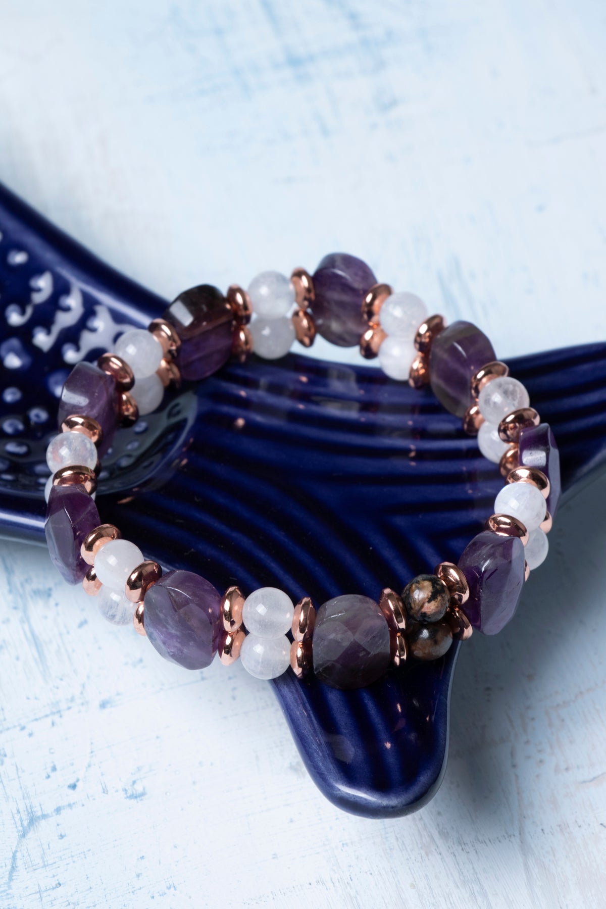 Sertifikalı Ametist Ay Taşı Doğal Taş Bileklik