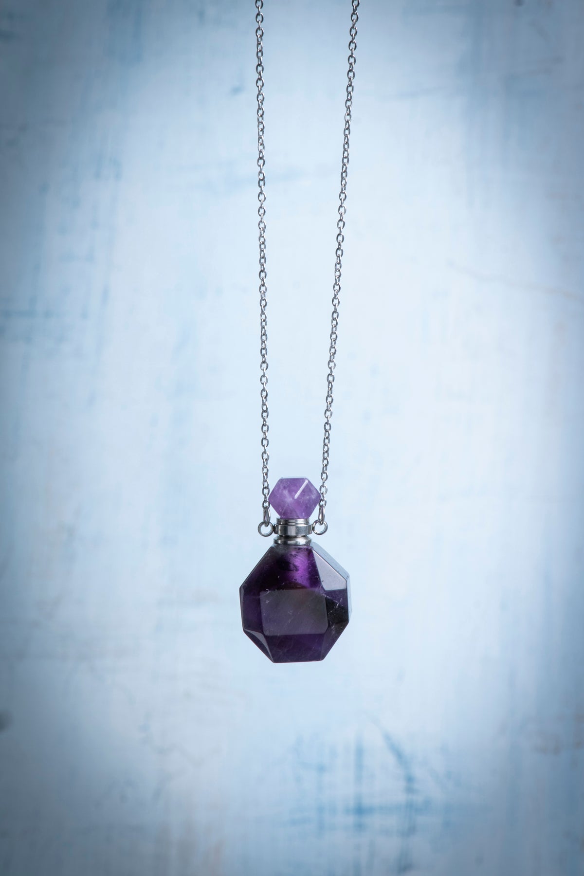 Sertifikalı Ametist Doğal Taş Esans Şişesi / Kolye