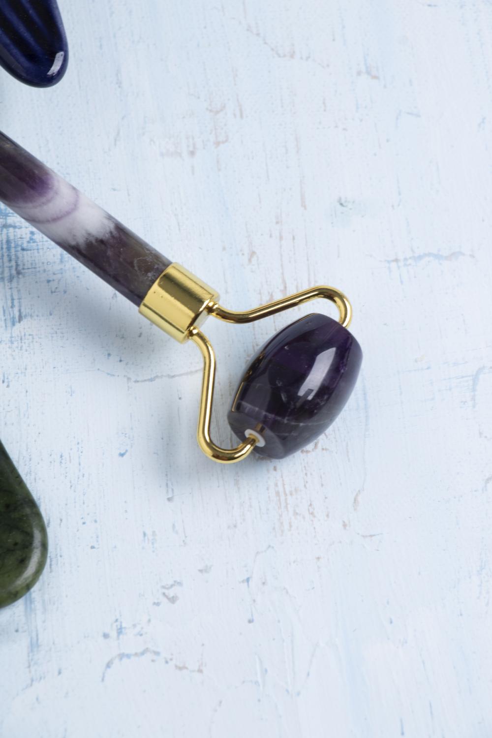 Sertifikalı Ametist Roller ve Yeşim Kaz Ayağı Gua Sha Takımı