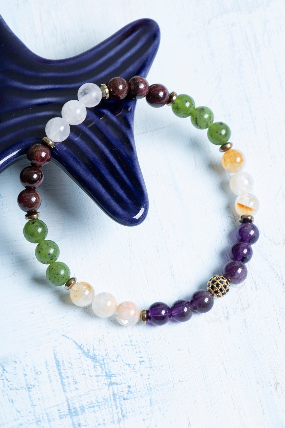 Sertifikalı Ametist Sitrin Yeşim Lal Kristal Kuvars Hematit Akrep Burcu Bileklik