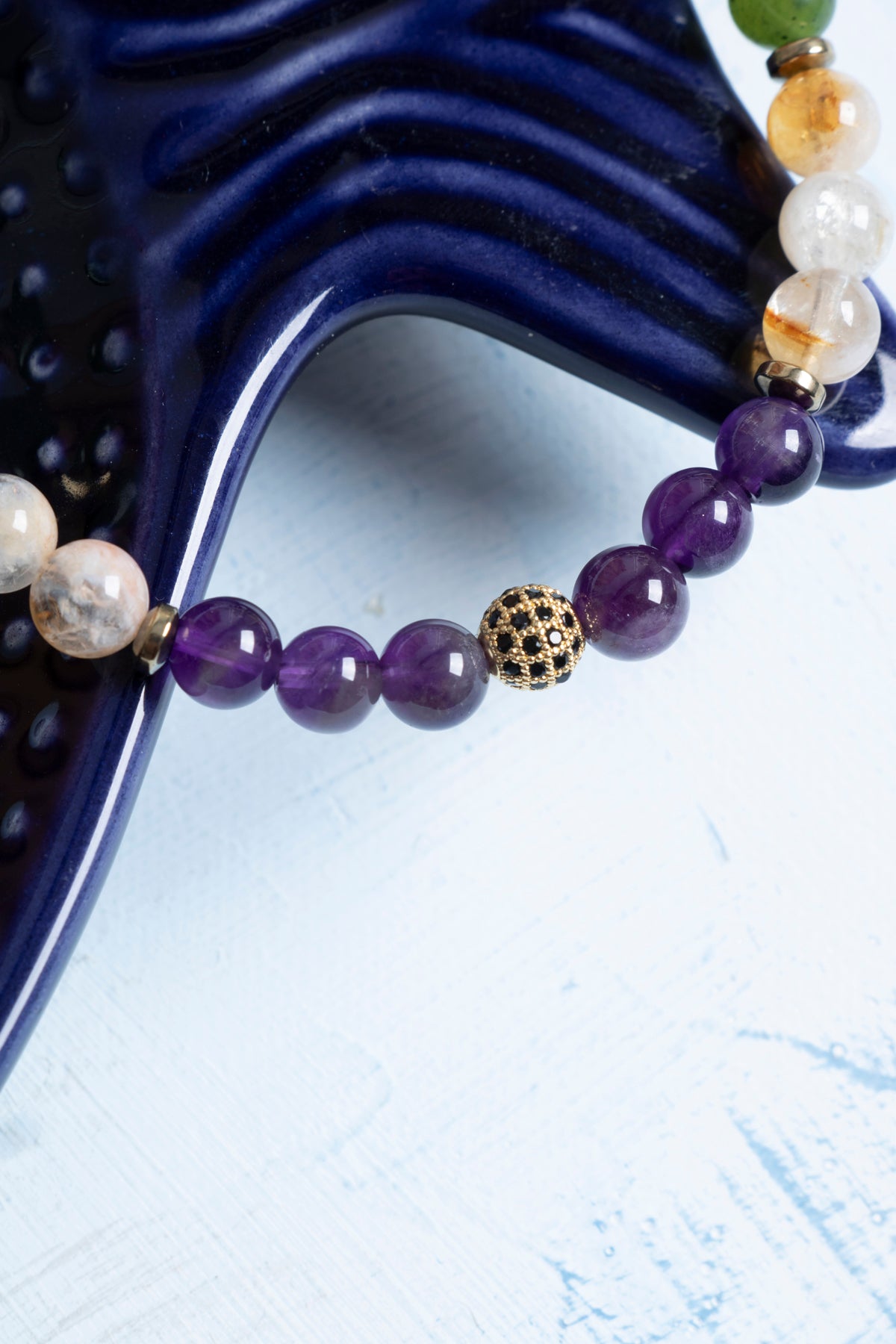 Sertifikalı Ametist Sitrin Yeşim Lal Kristal Kuvars Hematit Akrep Burcu Bileklik