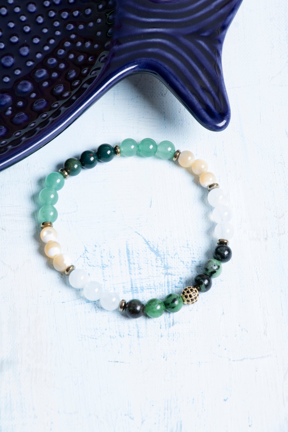 Sertifikalı Anyolit Akuamarin Sedef Aventurin Kan Taşı Hematit Yengeç Burcu Bileklik