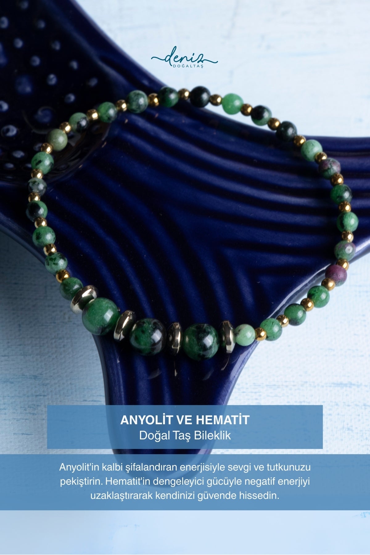 Sertifikalı Anyolit ve Hematit Doğal Taş Bileklik (4-6mm Taşlar)