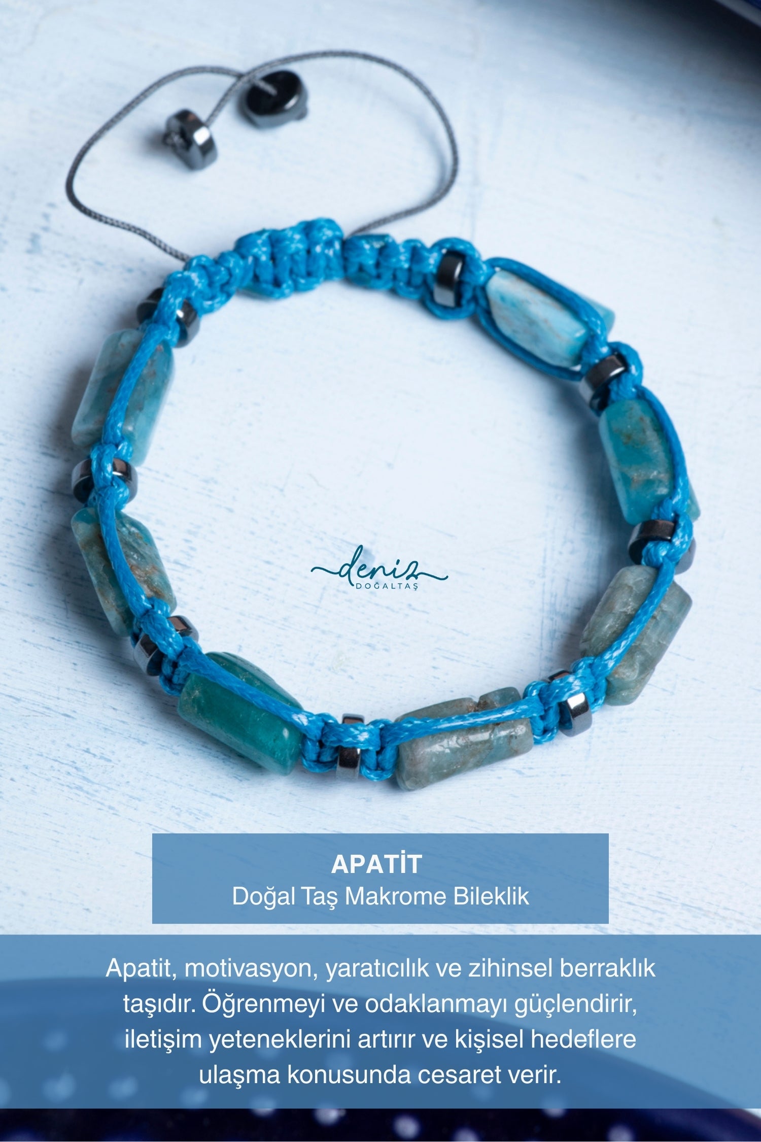 Sertifikalı Apatit Doğal Taş Makrome Bileklik