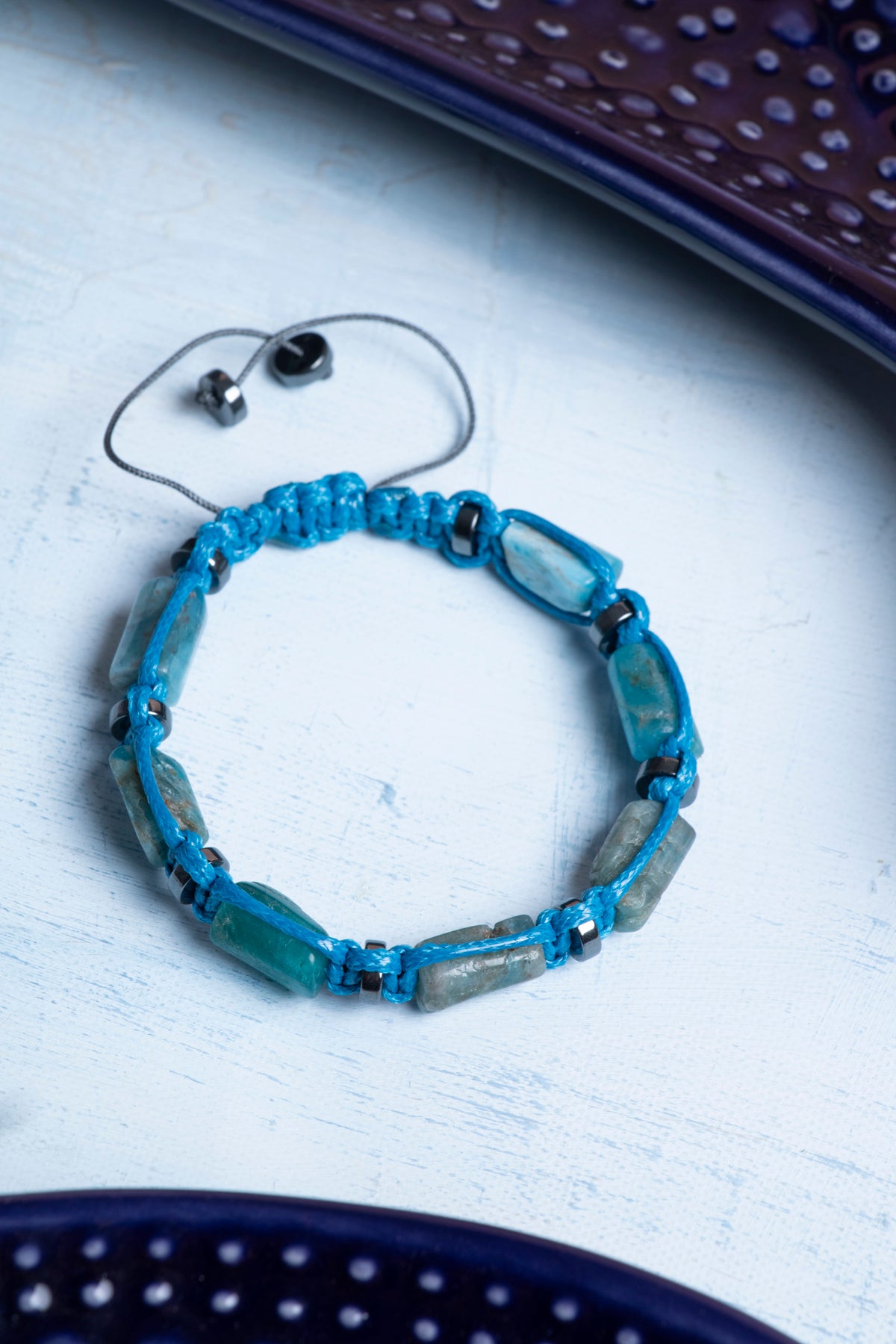 Sertifikalı Apatit Doğal Taş Makrome Bileklik