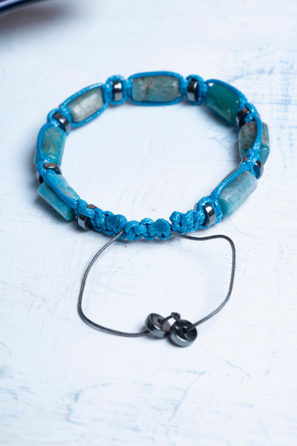 Sertifikalı Apatit Doğal Taş Makrome Bileklik