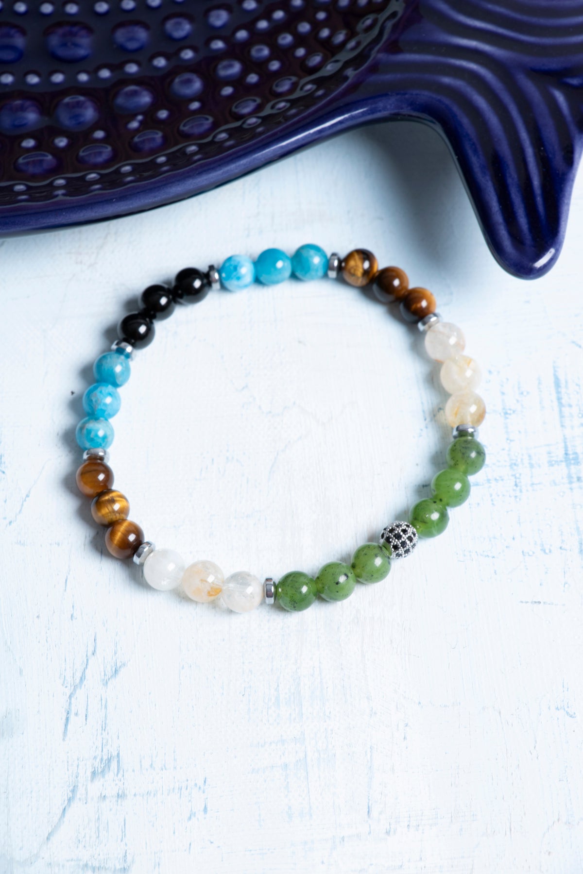 Sertifikalı Apatit Kaplan Gözü Sitrin Yeşim Hematit Obsidyen Bileklik