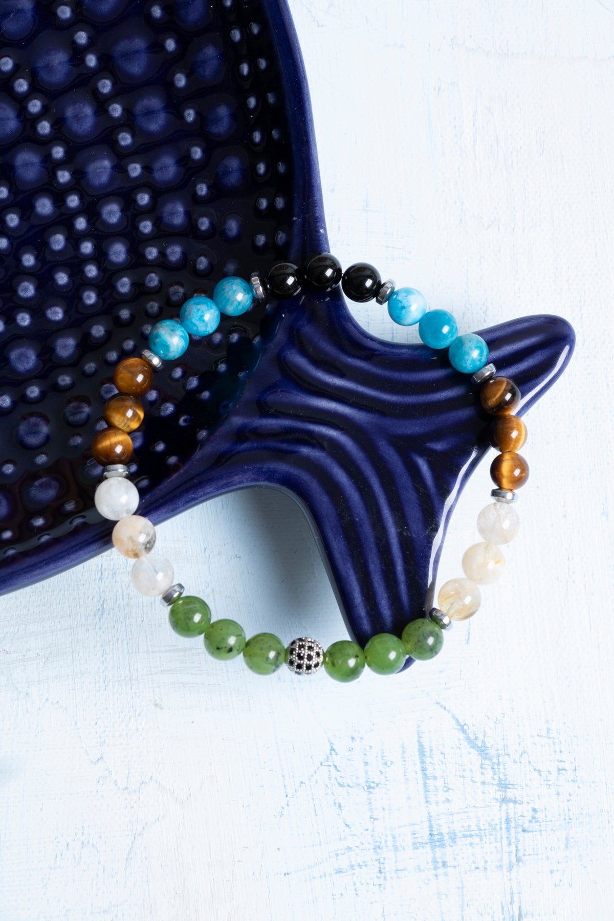 Sertifikalı Apatit Kaplan Gözü Sitrin Yeşim Hematit Obsidyen Bileklik