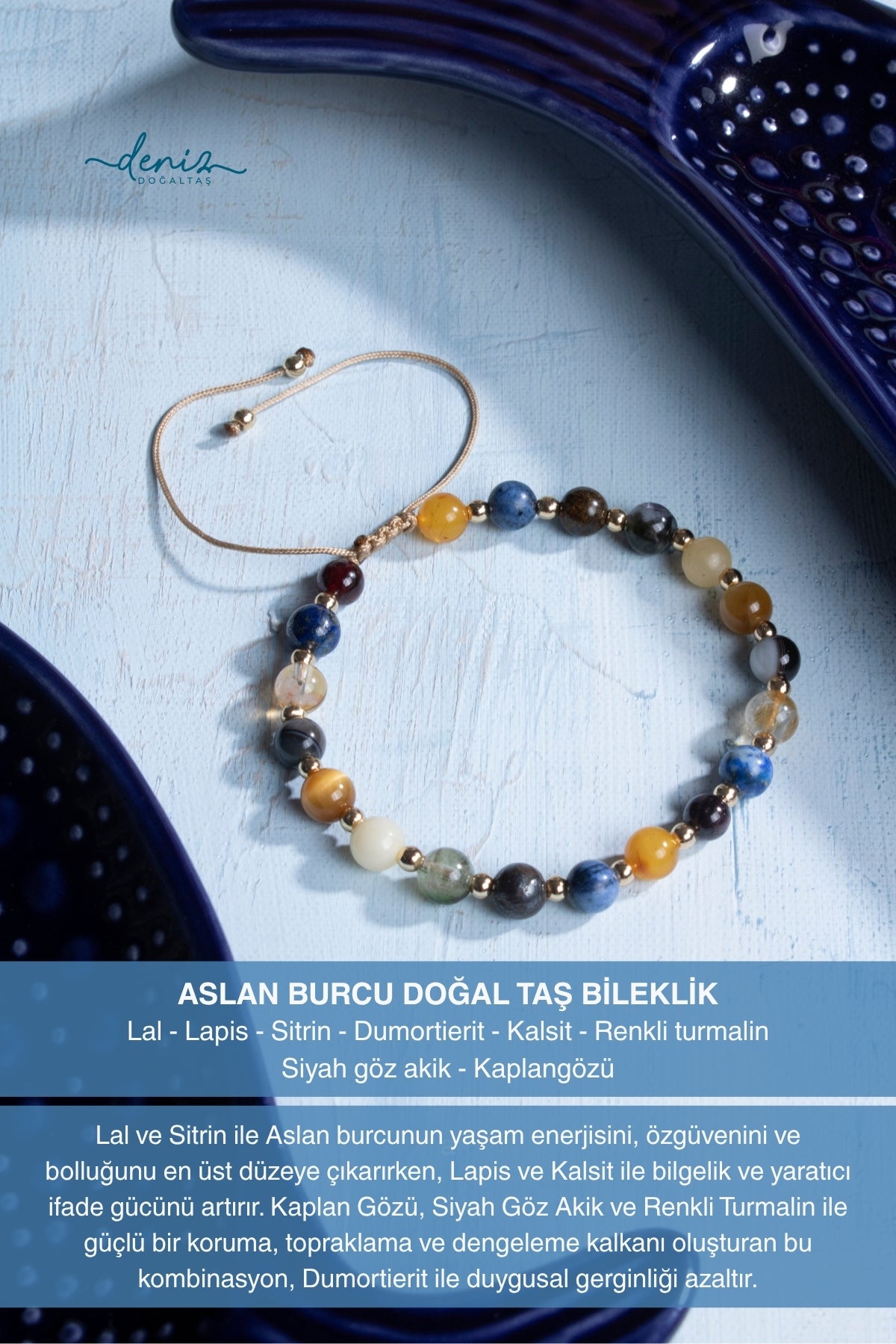 Sertifikalı Aslan Burcu Doğal Taş Makrome Bileklik 1