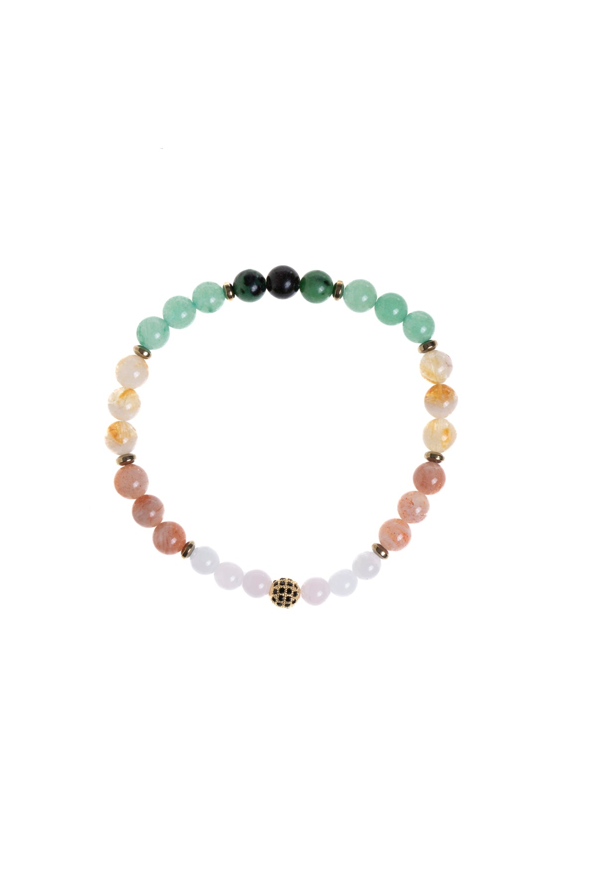 Sertifikalı Aventurin, Sitrin, Pembe Kuvars, Güneş Taşı ve Anyolit İkizler Burcu Bileklik