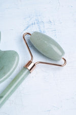 Sertifikalı Aventurin Taşı Masaj Takımı - Roller ve Gua Sha Kalpli Set