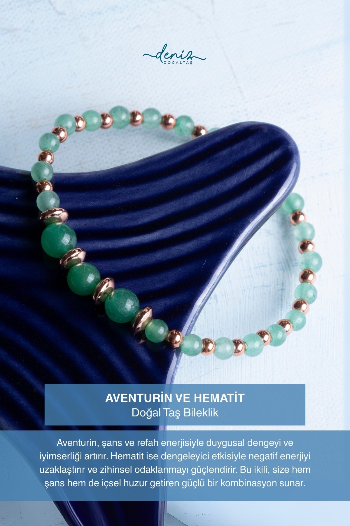 Sertifikalı Aventurin ve Hematit Doğal Taş Bileklik (4-6mm Taşlar)