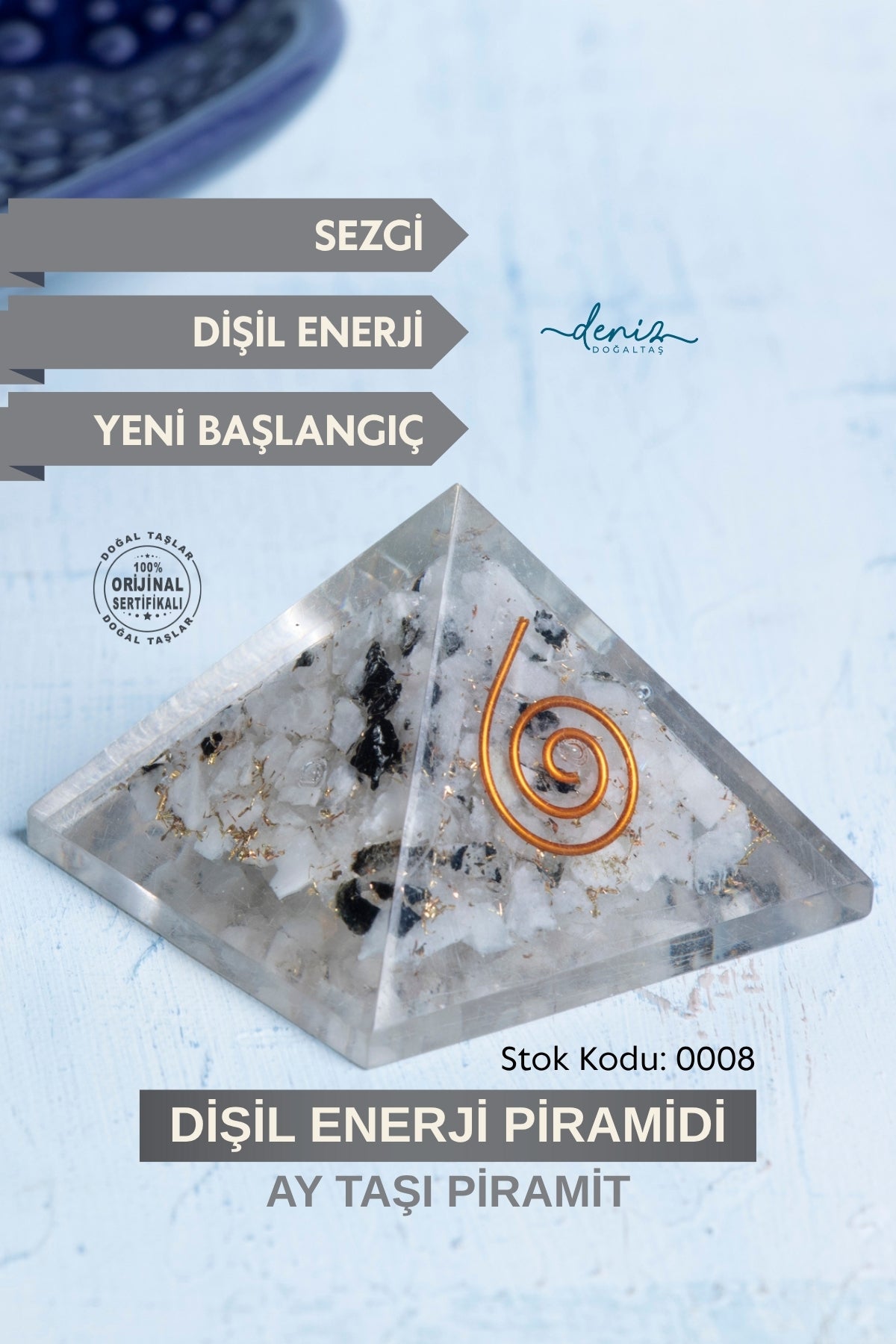 Sertifikalı Ay Taşı Doğal Taş Dişil Enerji Piramidi S.K: 0008