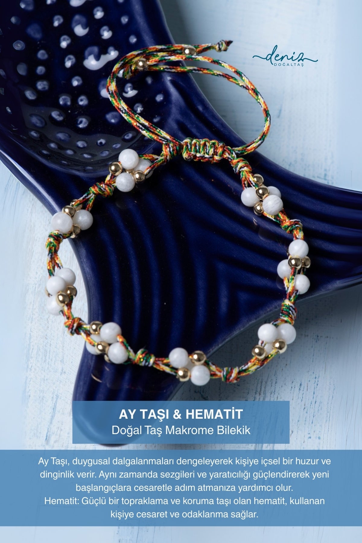 Sertifikalı Ay Taşı Hematit (4mm) Doğal Taş Makrome Bileklik 3