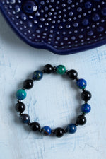 Sertifikalı Azurit-Malahit ve Siyah Turmalin Doğal Taş Bileklik