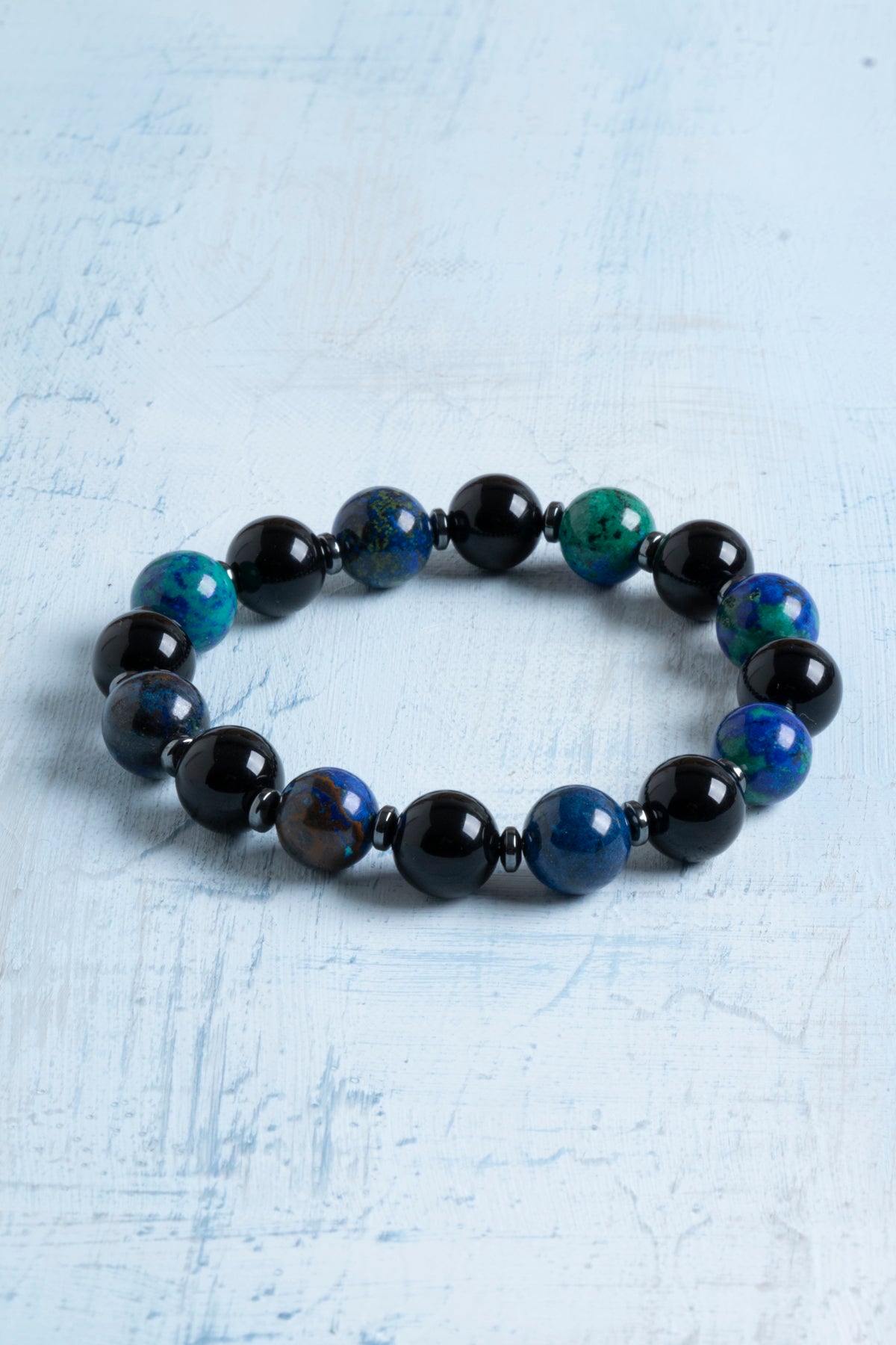 Sertifikalı Azurit-Malahit ve Siyah Turmalin Doğal Taş Bileklik