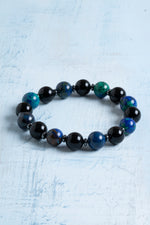 Sertifikalı Azurit-Malahit ve Siyah Turmalin Doğal Taş Bileklik