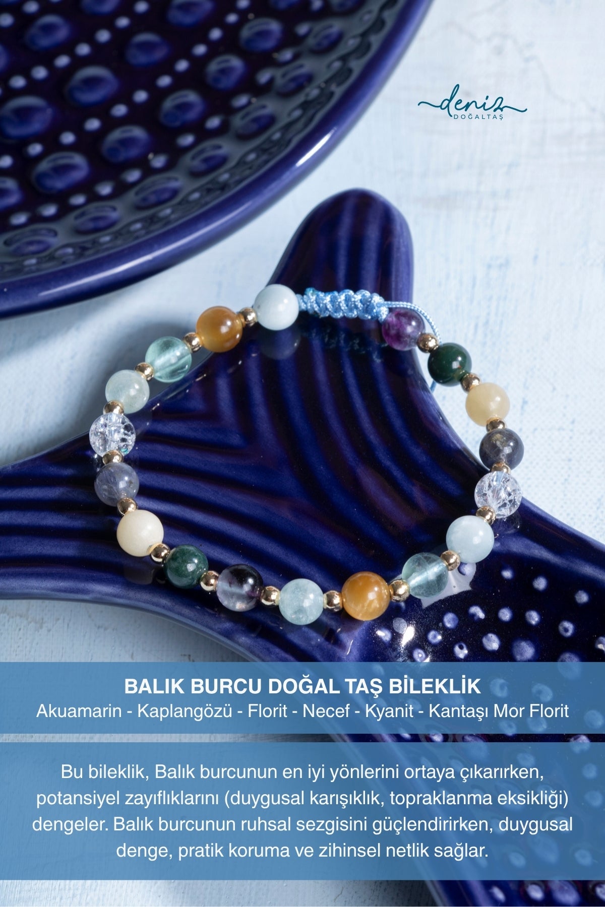 Sertifikalı BALIK BURCU Doğal Taş Makrome Bileklik