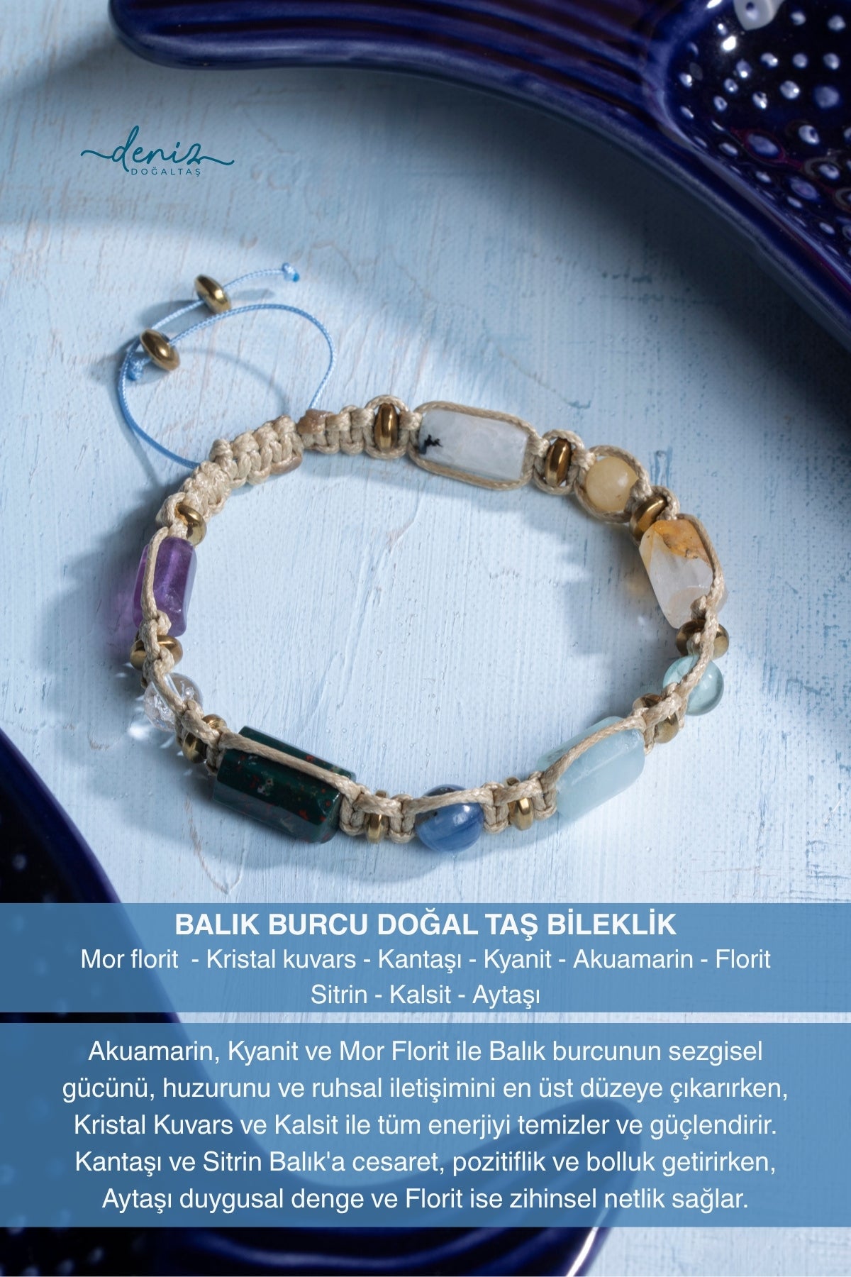 Sertifikalı Balık Burcu Doğal Taş Makrome Bileklik 3