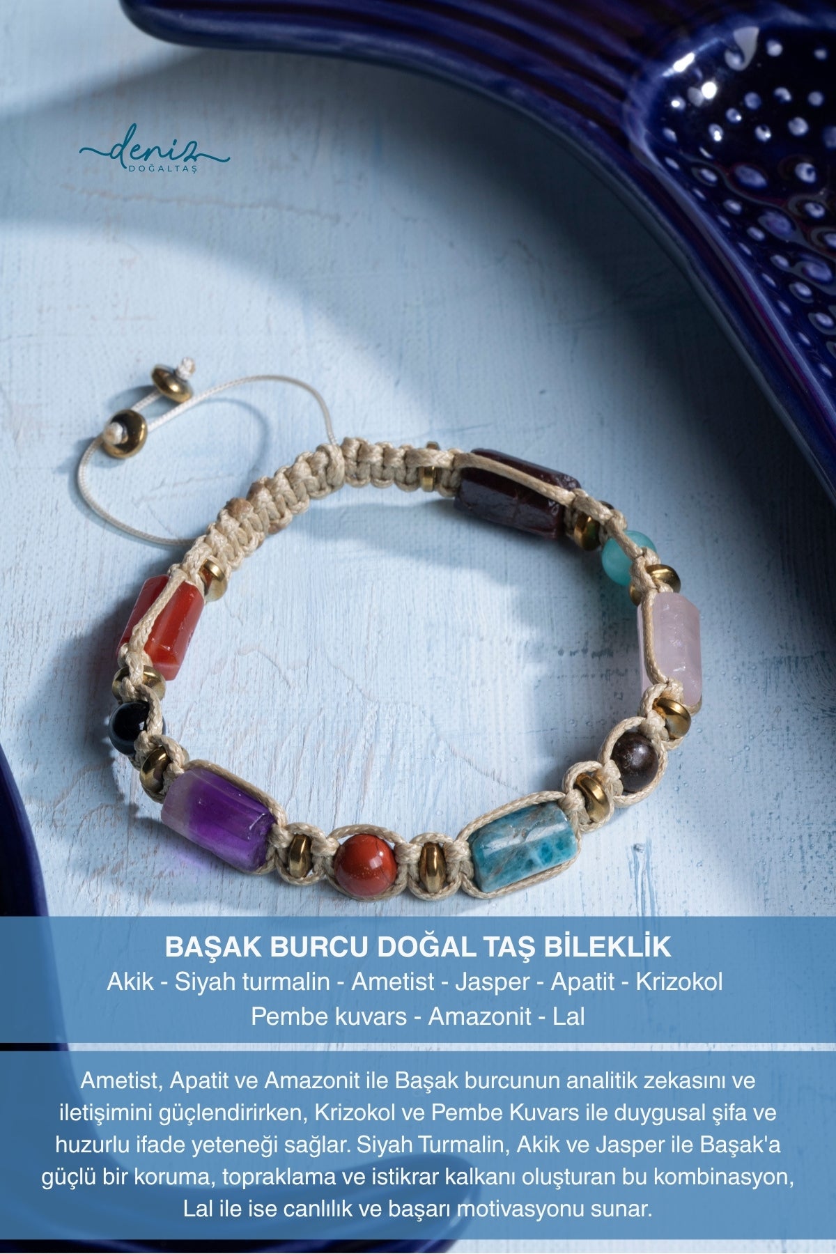 Sertifikalı Başak Burcu Doğal Taş Makrome Bileklik 5