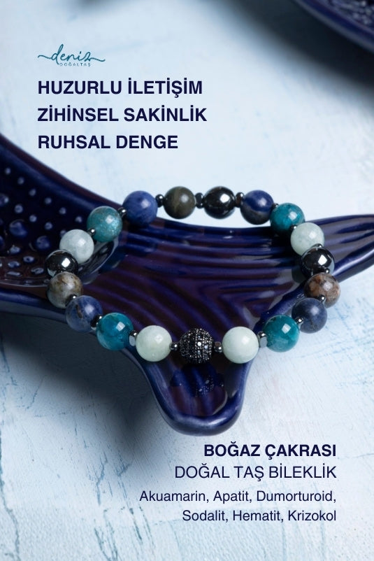 Sertifikalı Boğaz Çakrası Doğal Taş Bileklik
