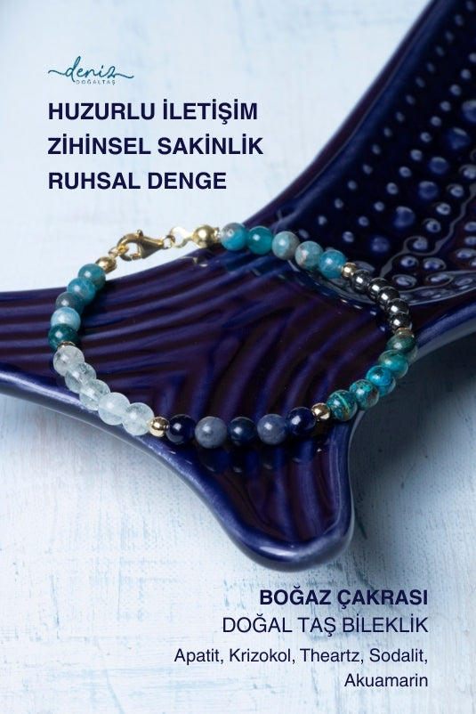 Sertifikalı Boğaz Çakrası Doğal Taş Bileklik
