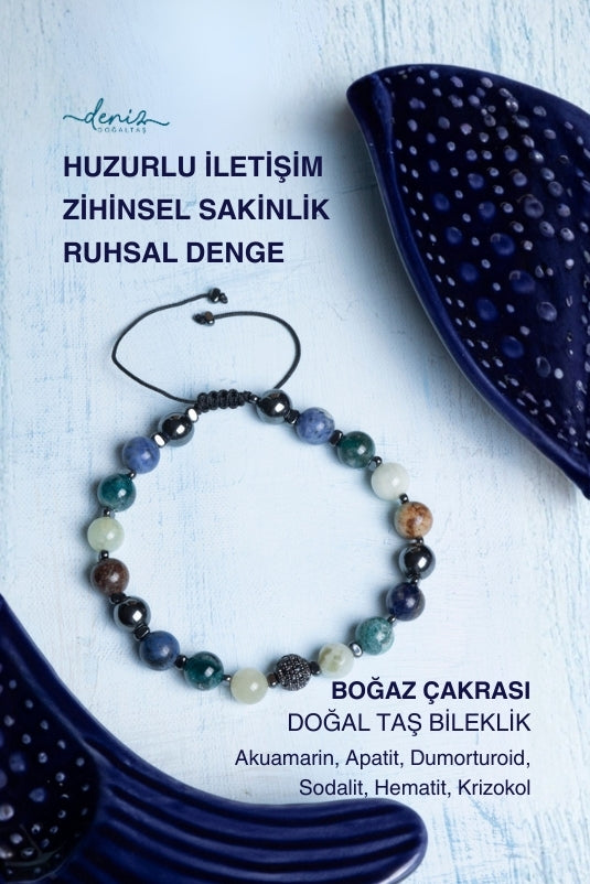 Sertifikalı Boğaz Çakrası Doğal Taş Makrome Bileklik