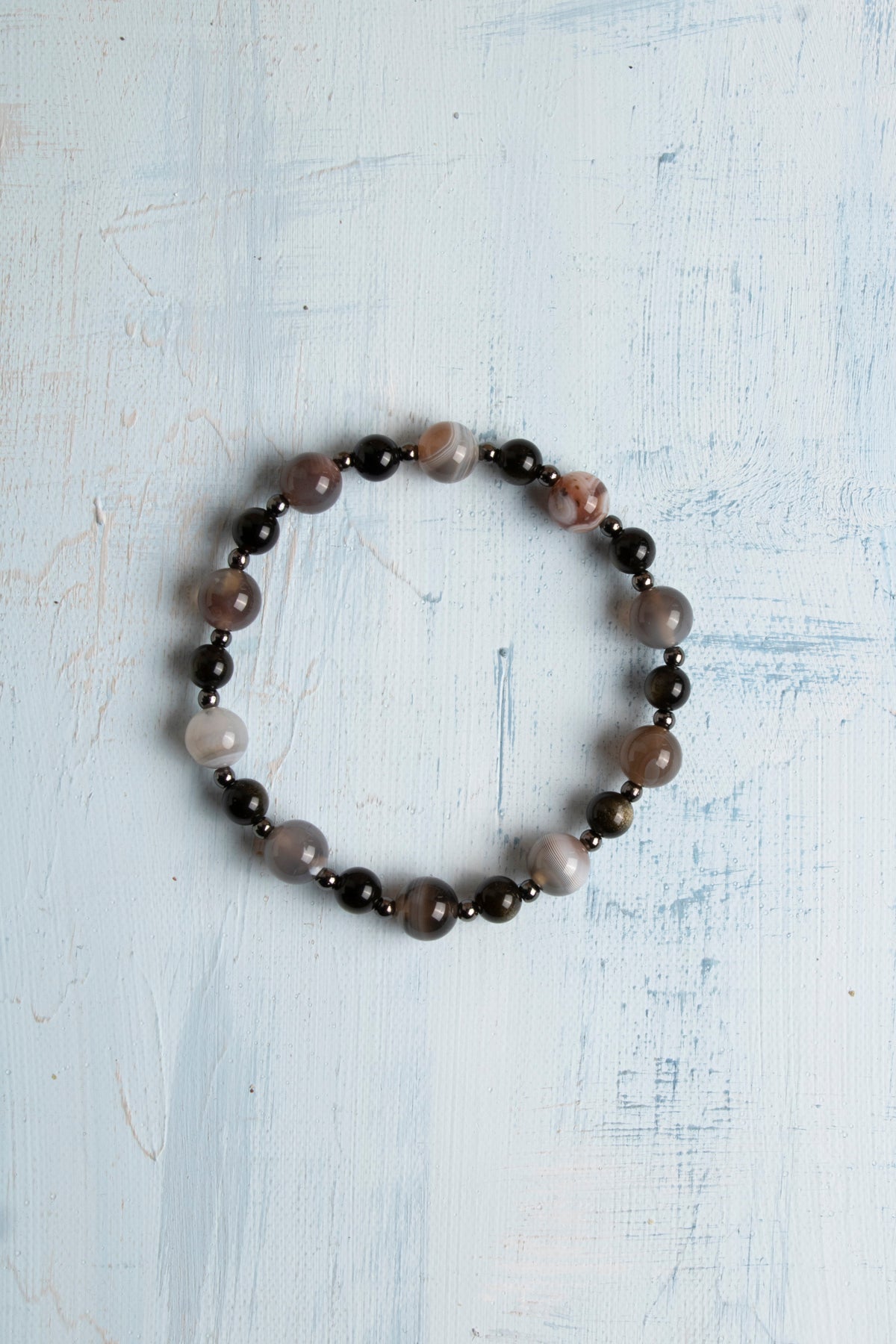 Sertifikalı Botswana Akik, Hematit ve Şungit Koruyucu Doğal Taş Bileklik