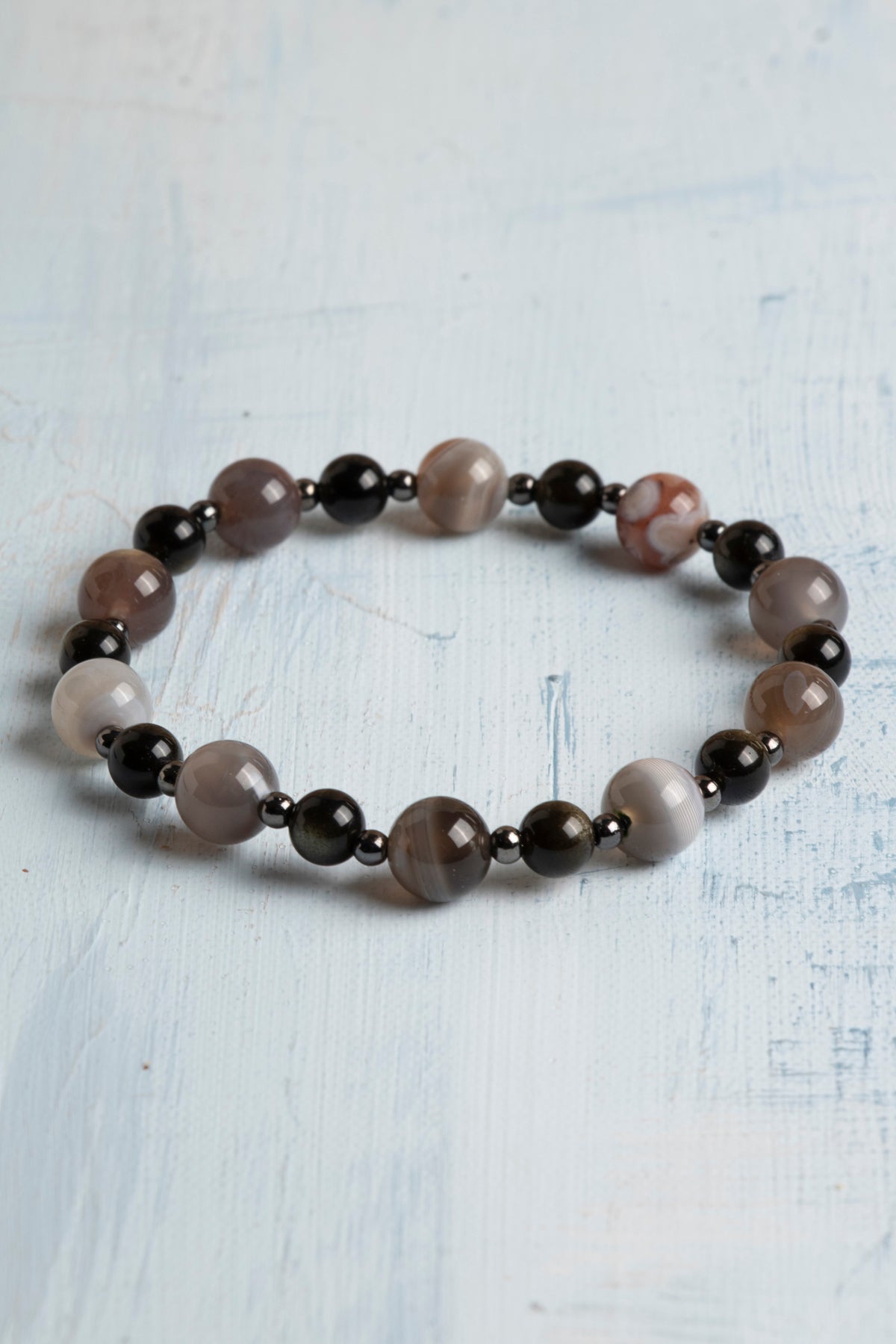 Sertifikalı Botswana Akik, Hematit ve Şungit Koruyucu Doğal Taş Bileklik