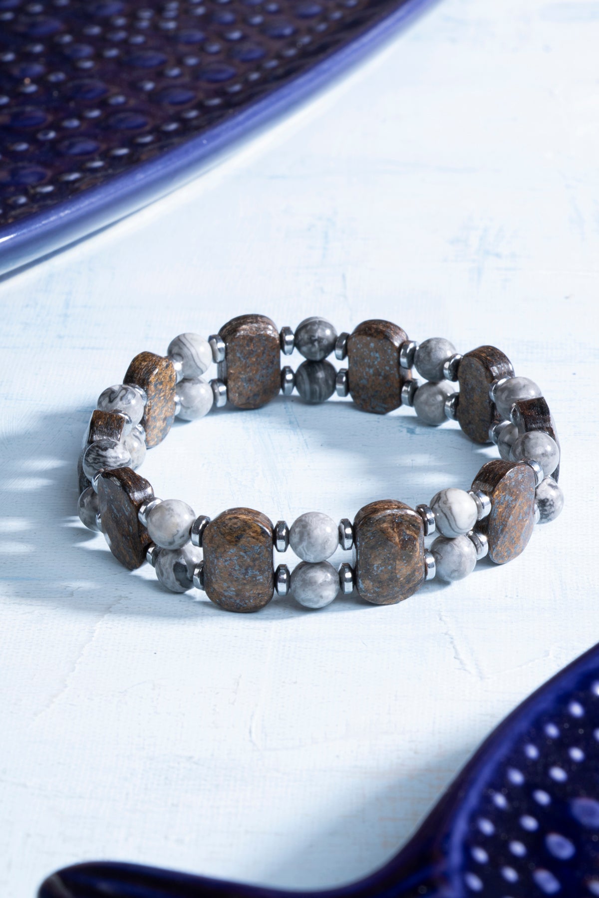 Sertifikalı Bronzit Jasper ve Hematit Doğal Taş Bileklik