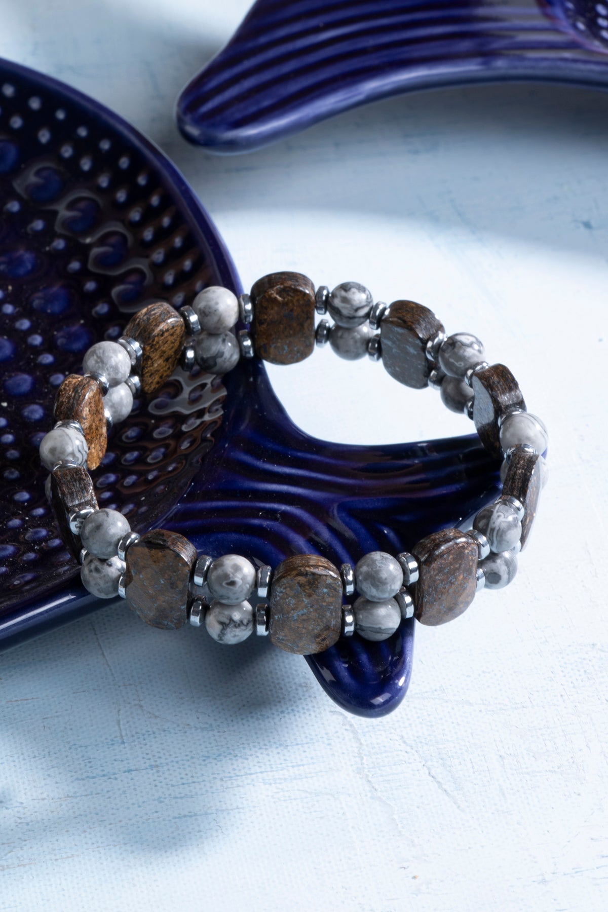 Sertifikalı Bronzit Jasper ve Hematit Doğal Taş Bileklik