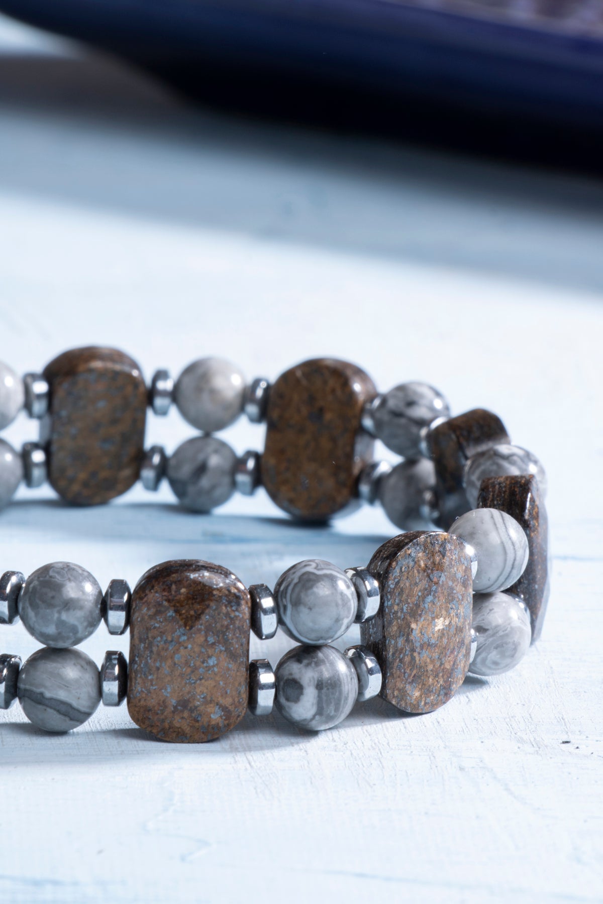 Sertifikalı Bronzit Jasper ve Hematit Doğal Taş Bileklik