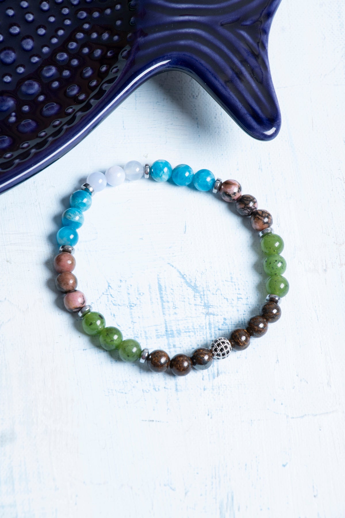 Sertifikalı Bronzit Yeşim Apatit Akuamarin Rodonit Hematit Boğa Burcu Bileklik