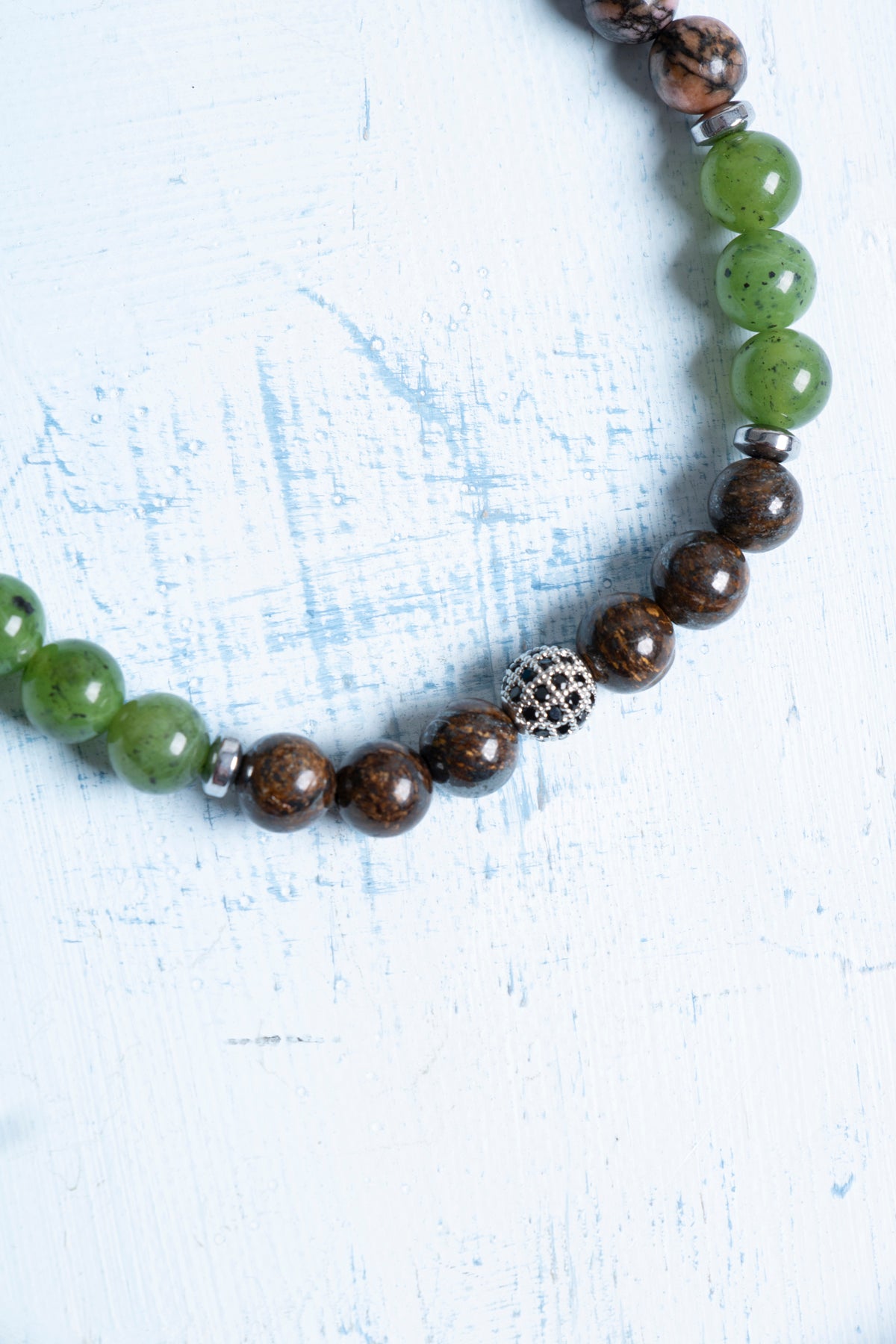 Sertifikalı Bronzit Yeşim Apatit Akuamarin Rodonit Hematit Boğa Burcu Bileklik