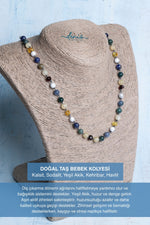 Sertifikalı Doğal Taş Bebek Kolyesi (Kalsit, Sodalit, Yeşil Akik, Kehribar, Havlit)