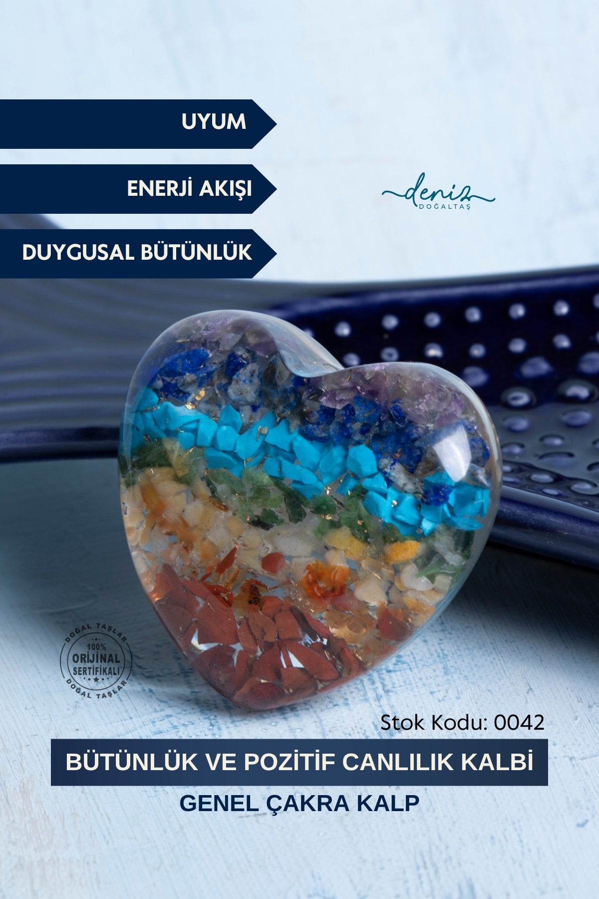 Sertifikalı Doğal Taş Genel Çakra -  Bütünlük ve Pozitif Canlılık Kalbi S.K: 0042