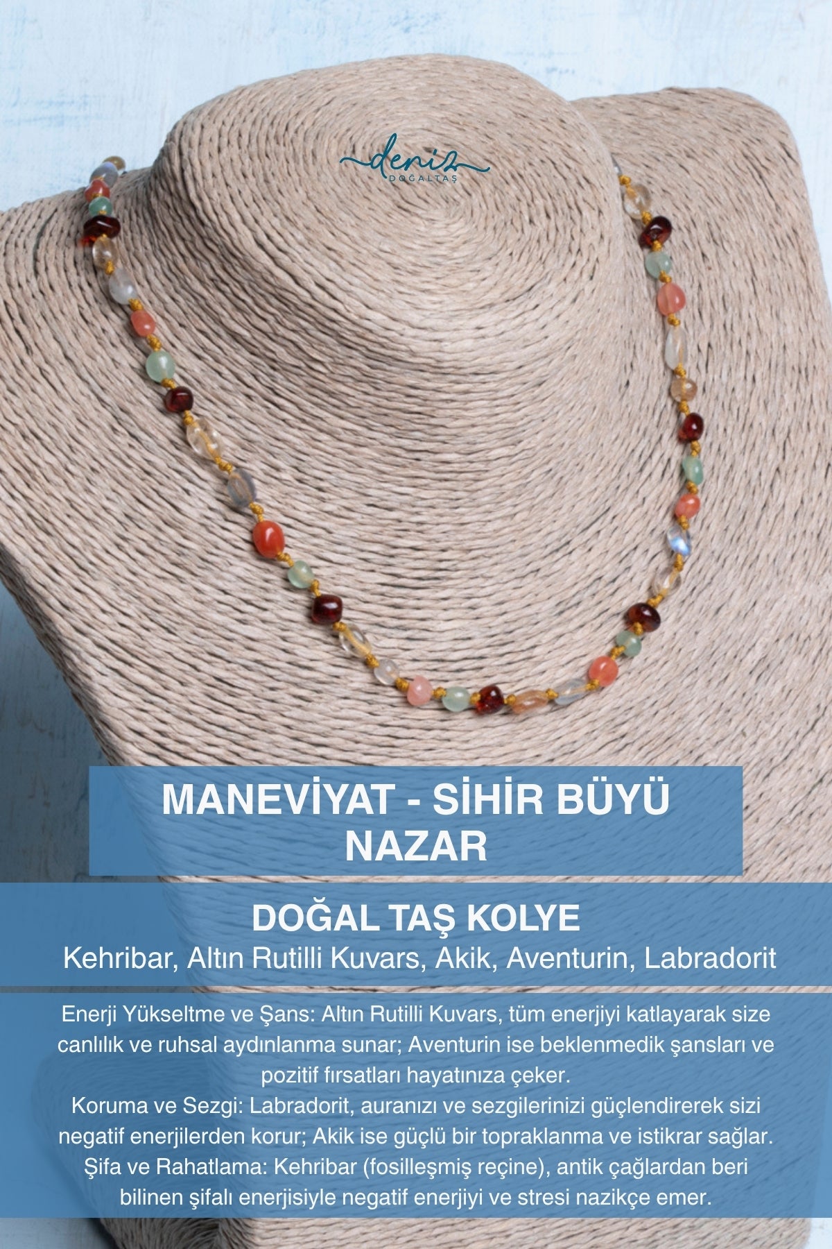 Sertifikalı Doğal Taş Kolye MANEVİYAT - SİHİR BÜYÜ - NAZAR
