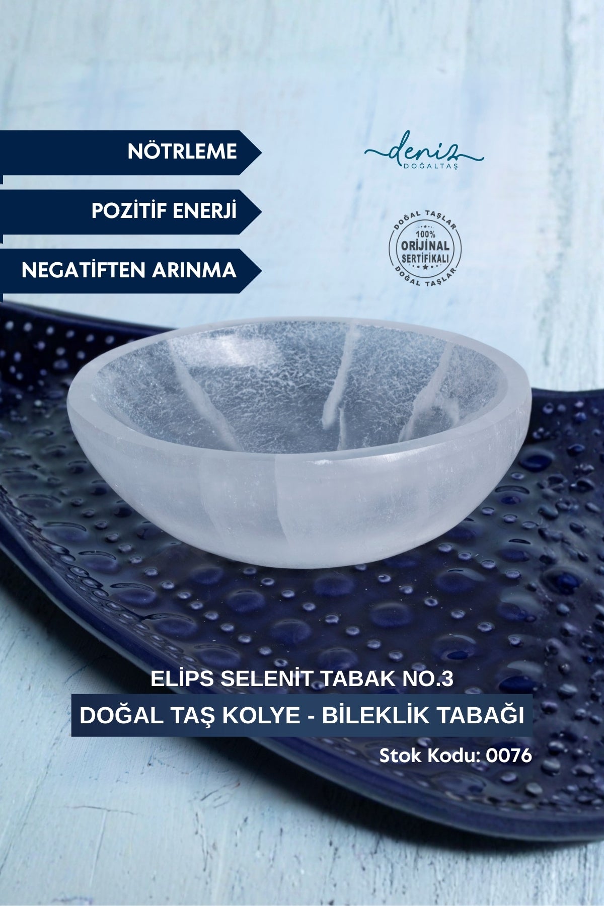 Sertifikalı Doğal Taş Selenit Kolye - Bileklik Tabağı (Elips Selenit Tabak no.3) S.K: 0076