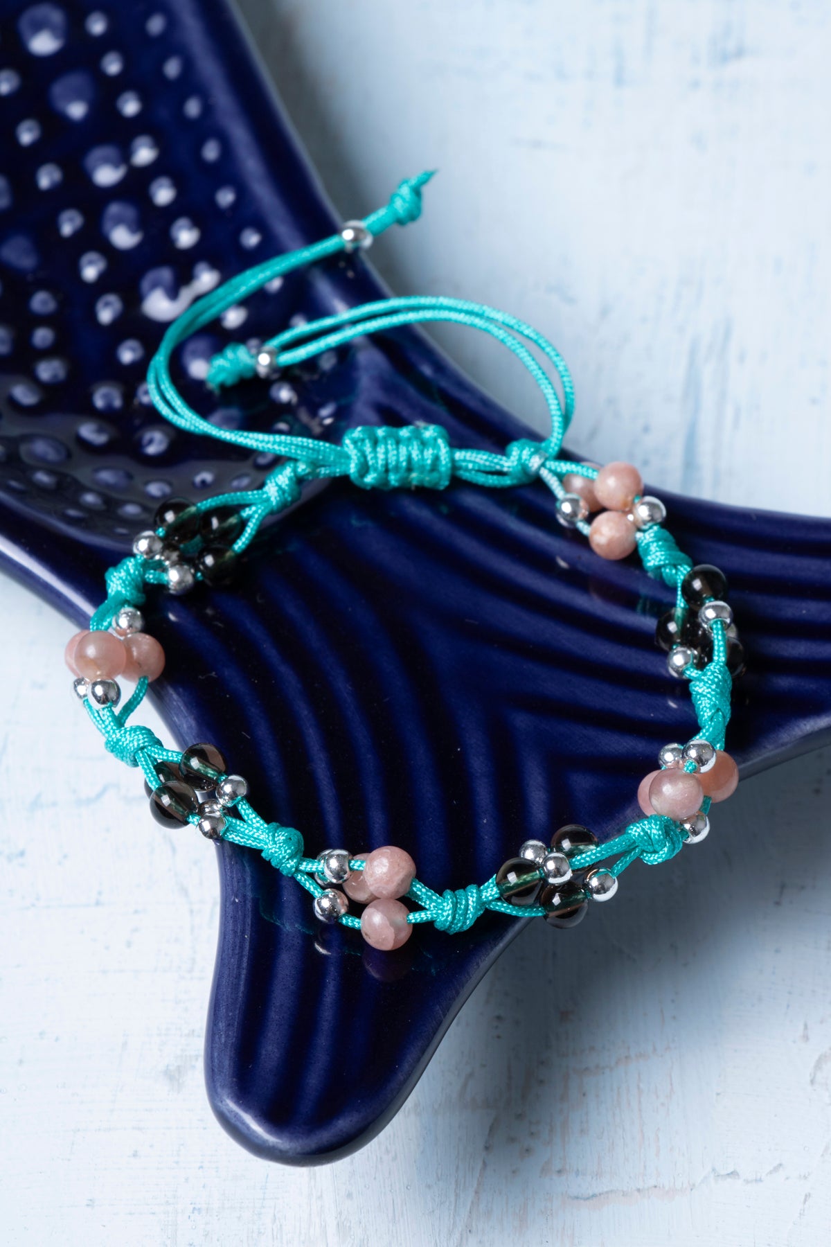 Sertifikalı Dumanlı Kuvars Hematit Güneş Taşı Doğal Taş Makrome Bileklik