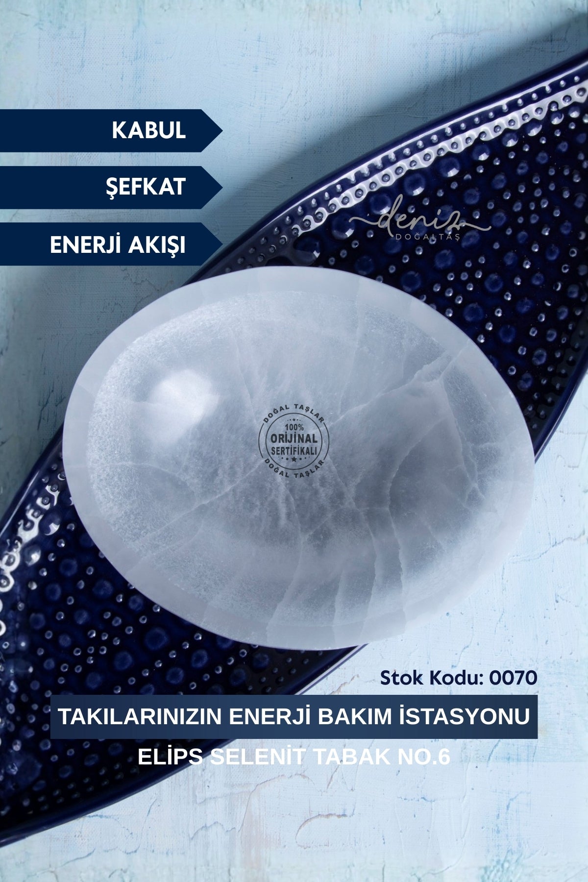 Sertifikalı Elips Selenit Tabak no.6 (Takılarınızın Enerji Bakım İstasyonu) S.K: 0070