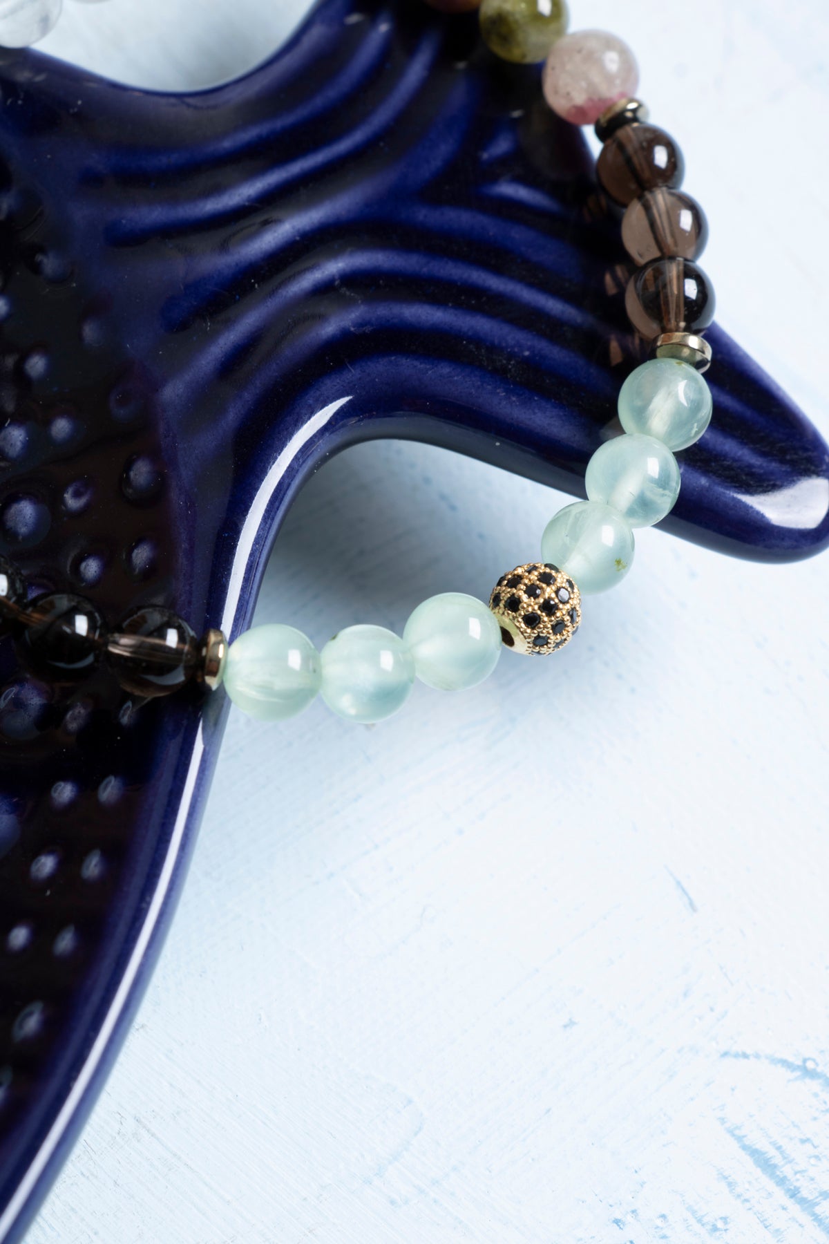 Sertifikalı Florit, Dumanlı Kuvars, Turmalin, Lal, Kristal Kuvars ve Hematit Oğlak Burcu Bileklik