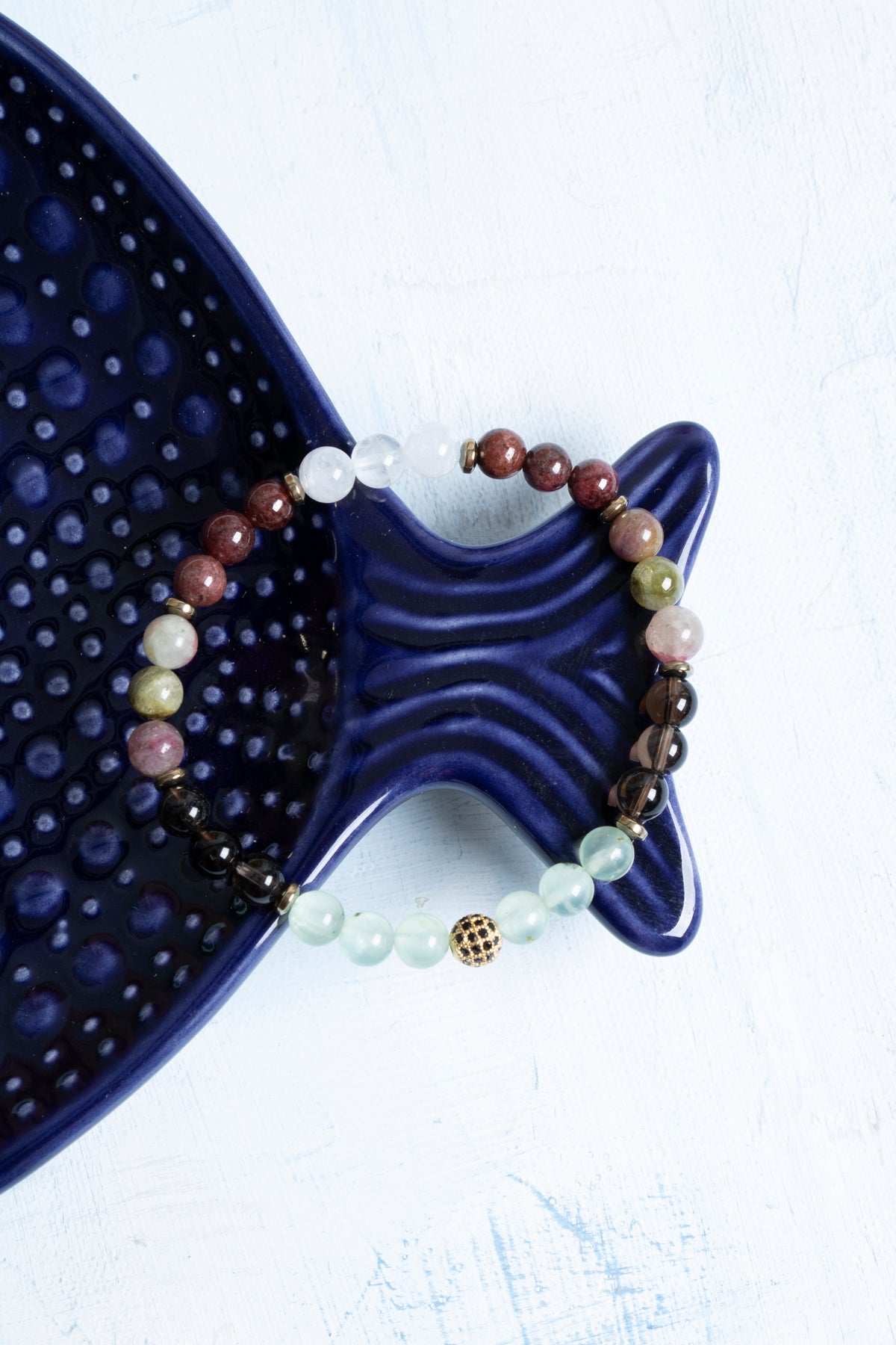 Sertifikalı Florit, Dumanlı Kuvars, Turmalin, Lal, Kristal Kuvars ve Hematit Oğlak Burcu Bileklik