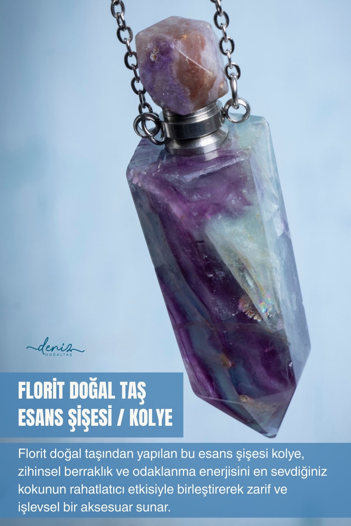 Sertifikalı Florit Doğal Taş Esans Şişesi / Kolye
