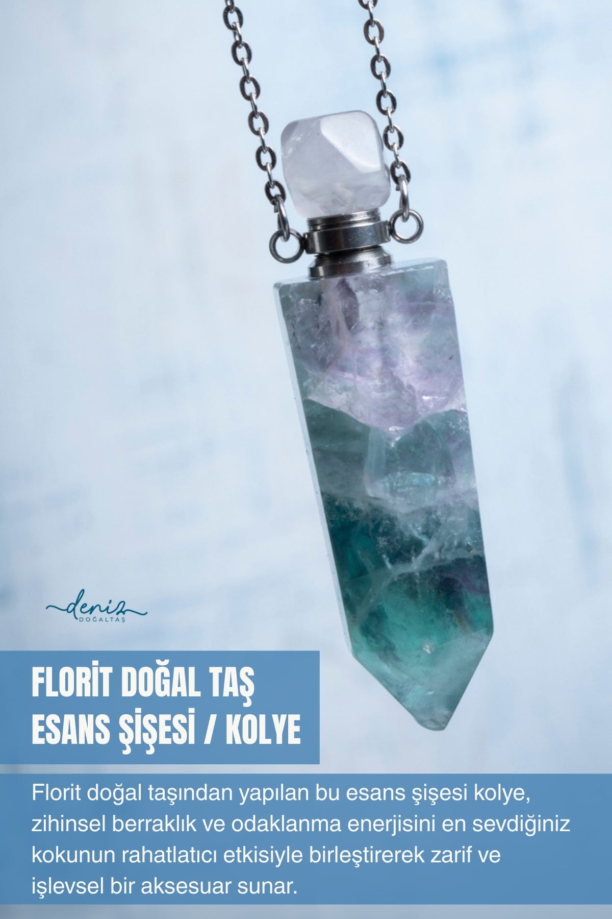 Sertifikalı Florit Doğal Taş Esans Şişesi Kolye 1