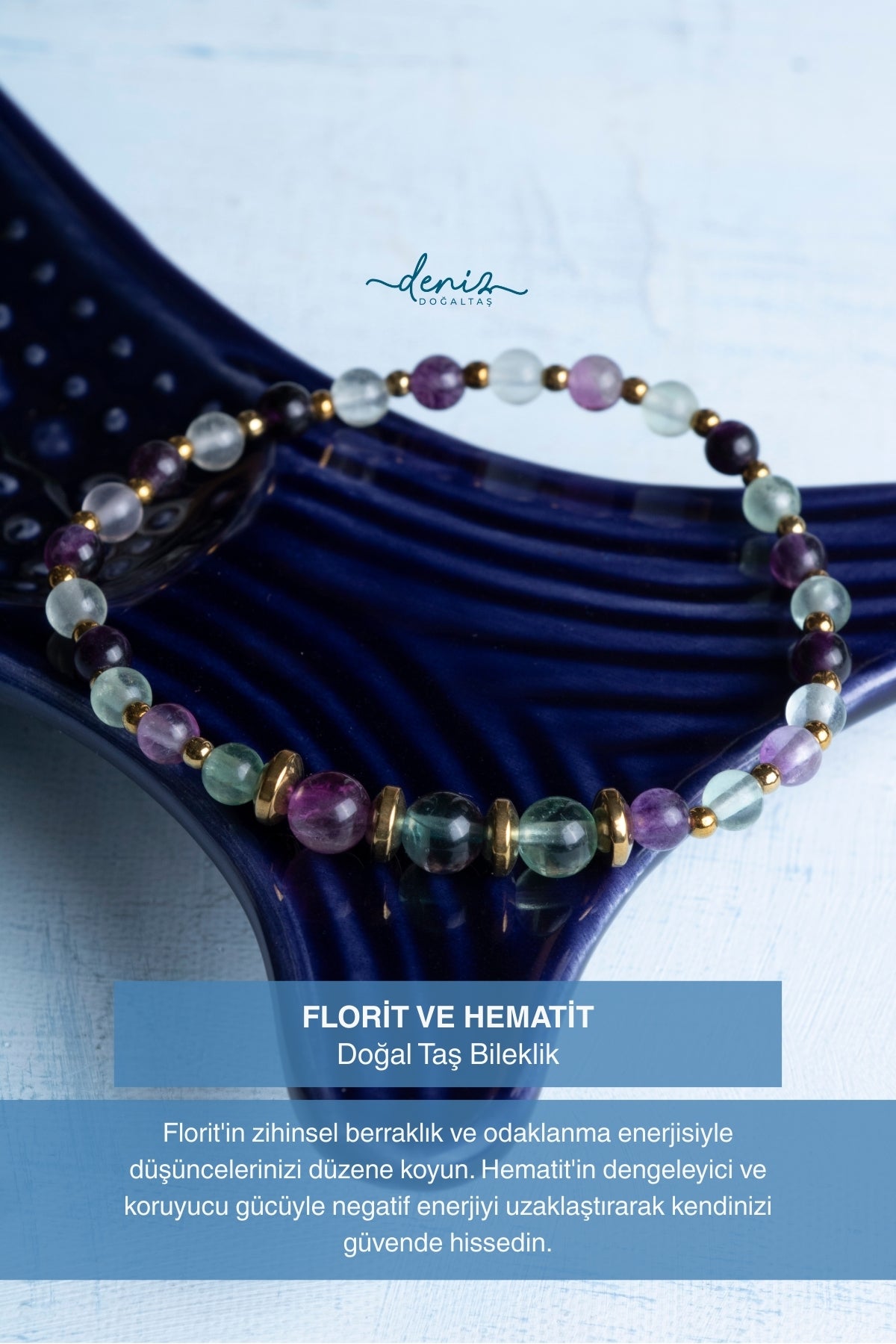 Sertifikalı Florit ve Hematit Doğal Taş Bileklik (4-6m Taşlar)